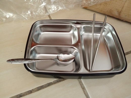 Kotak Makan Healthy Bento Lunch Box Stainless Steel 3 Grid 1000ml With Spoon & Chopstick