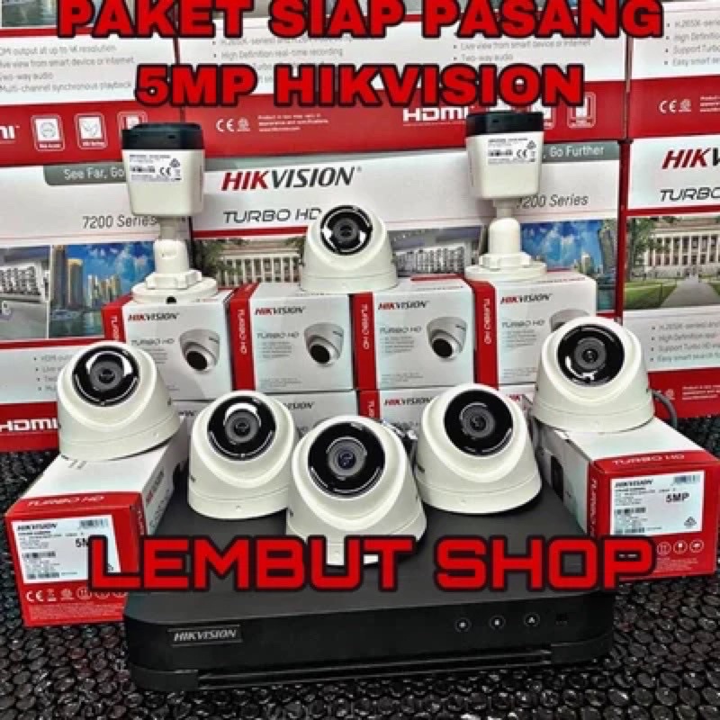 PROMO PAKET KAMERA CCTV HIKVISION 5MP 8 CAMERA 8 CH CHANNEL FULL HD KOMPLIT TINGGAL PASANG 8ch