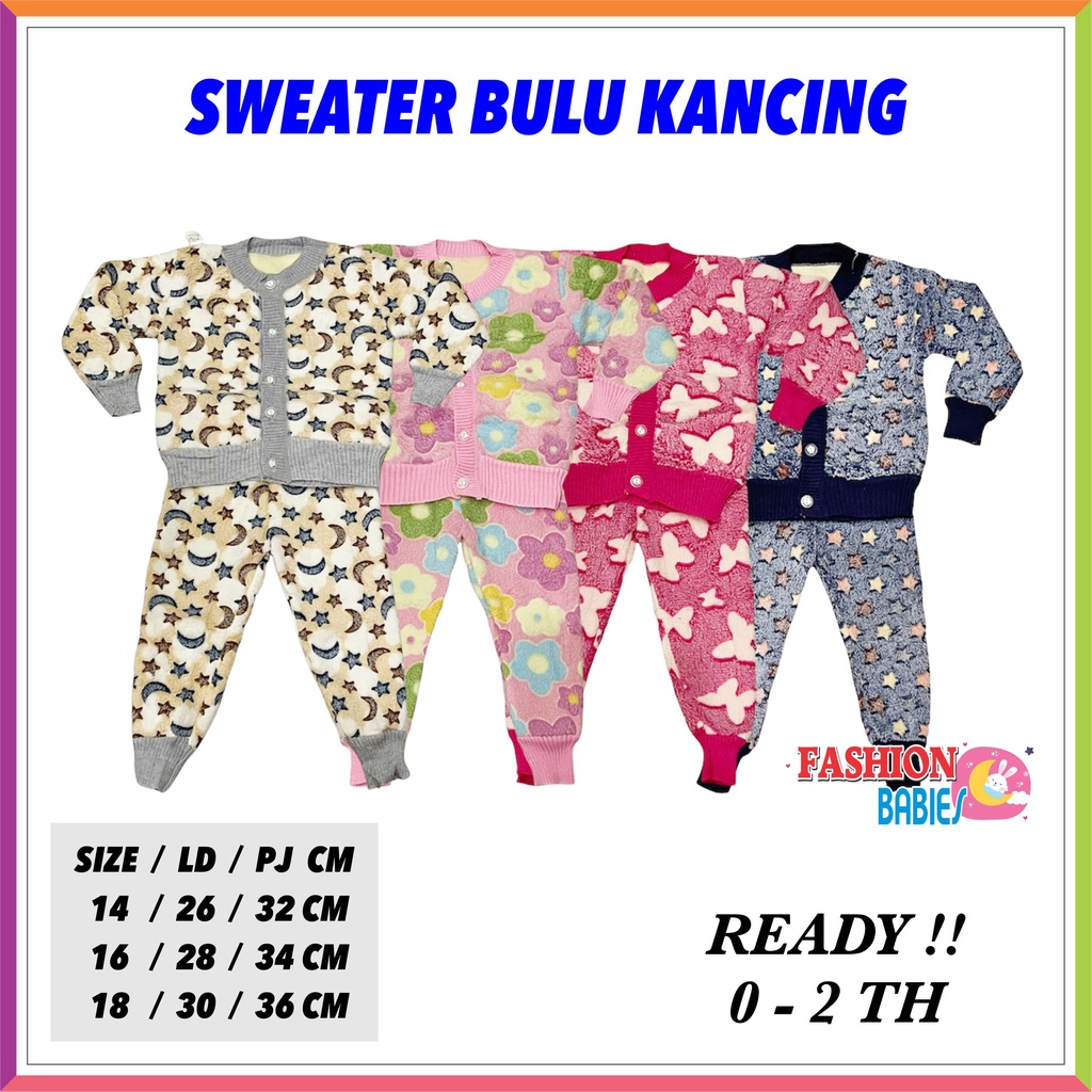 ❤ Fashionbabies ❤ SETELAN BULU IMPORT KANCING 0-2 TH MOTIF BARU