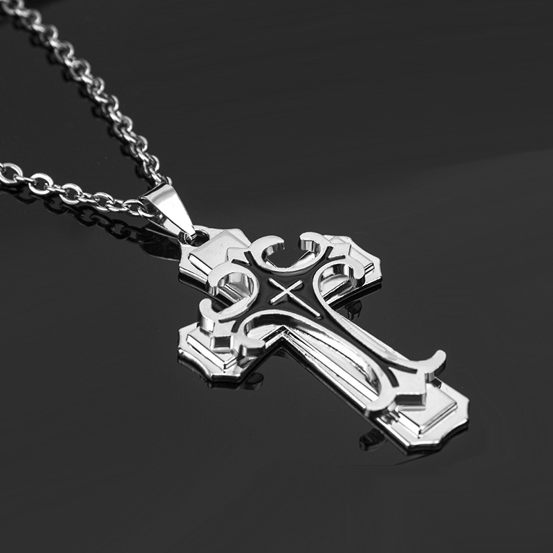 Kalung Rantai Liontin Salib Yesus Bahan Stainless Steel Warna Emas Perak Gaya Hip-Hop Rock Untuk Hadiah Ulang Tahun