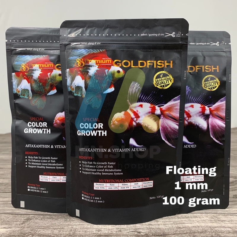 Pelet Ikan Koki Premium 88 untuk Warna dan Pertumbuhan Ikan Mas Koki, 100 Gram