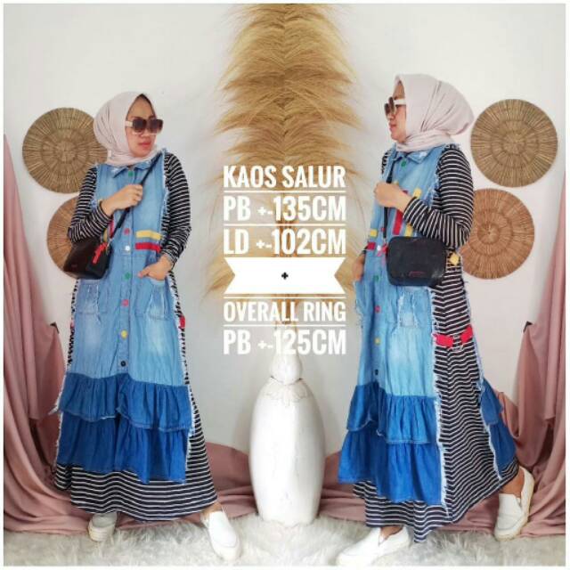 Set gamis salur plus rompi jeans