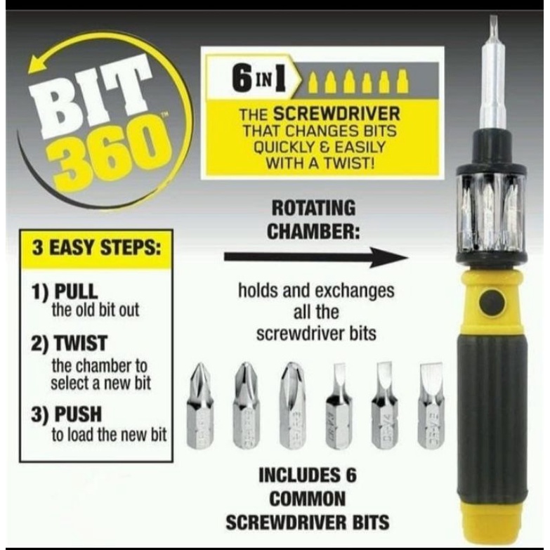 Obeng Bit 360  Obeng Multi Fungsi  6 in 1  Screwdriver  Obeng  Serbaguna Obeng Komplit