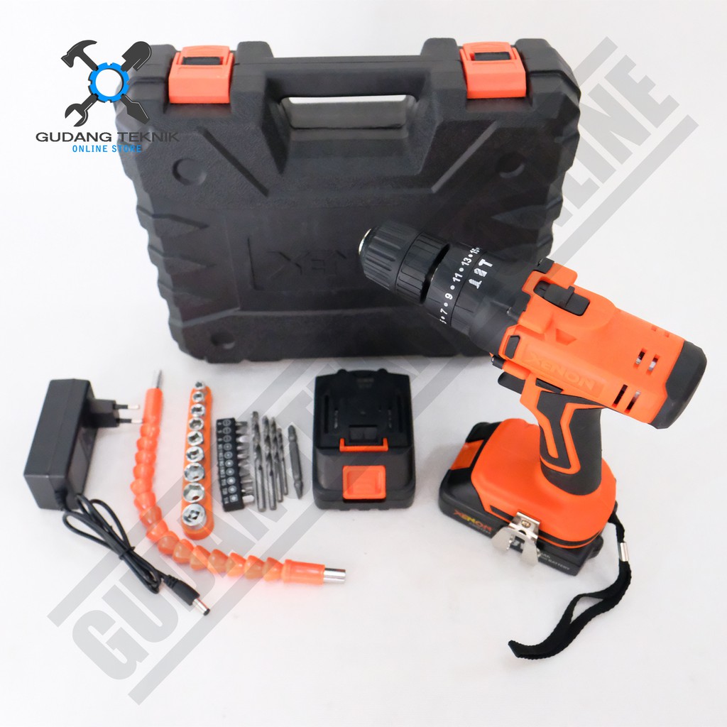 XENON CDID1845 18V Mesin Bor Beton Besi Kayu Baterai Cordless Drill Impact Tembok CDID 1845