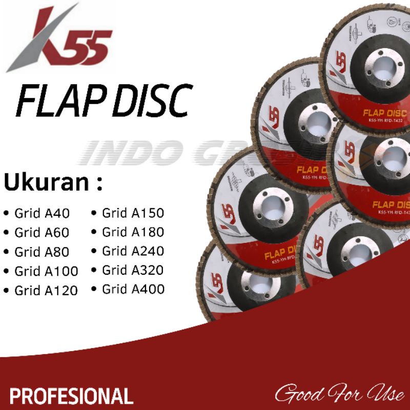 K55 Mata Gerinda Amplas 4 Inch Flap Disc Grade A40 A60 A80 A100 A120 A150 A180 A240 A320 A400 Amplas Tumpuk Susun Bulat