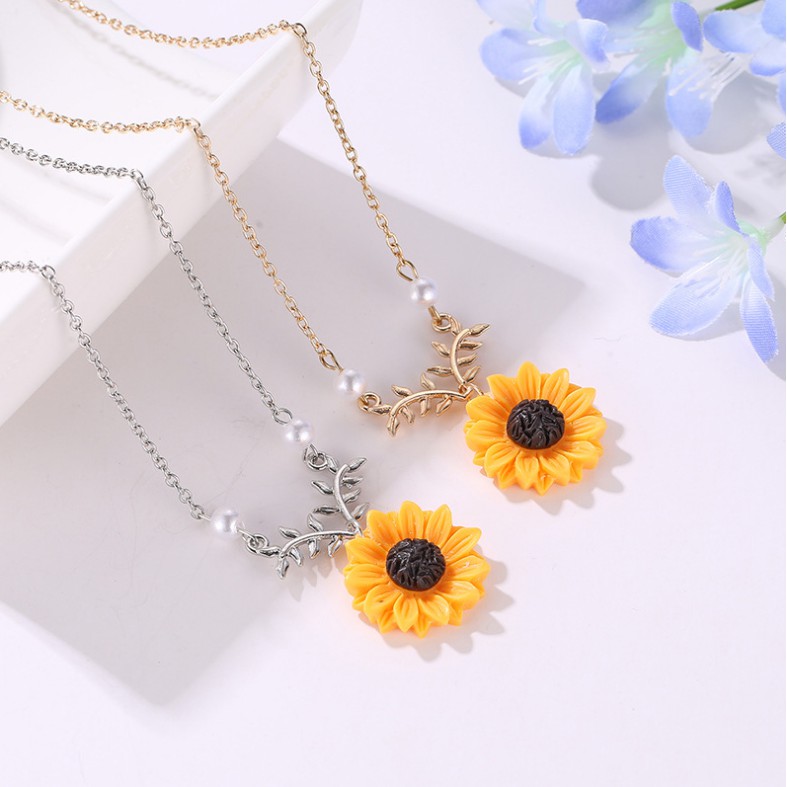 [MHANG]Kalung Wanita Momen Silver Mutiara Sun Flower Feminin Fashion Sunflower Pendant