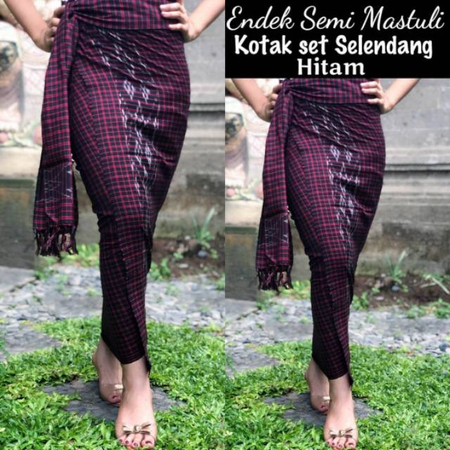 Kamen Bali grosir Kamen Bali Endek Semi Mastuli Kotak Set Selendang Hitam Oleh Oleh Bali