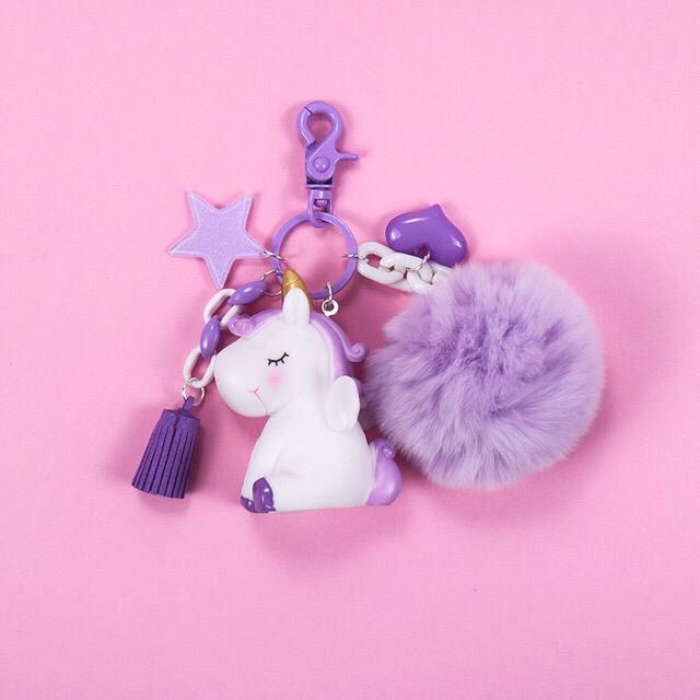 Unicorn Charms Ganci Keychain Pompom Halus Fluffy Gantungan Tas Unicorn Gantungan Kunci Unicorn