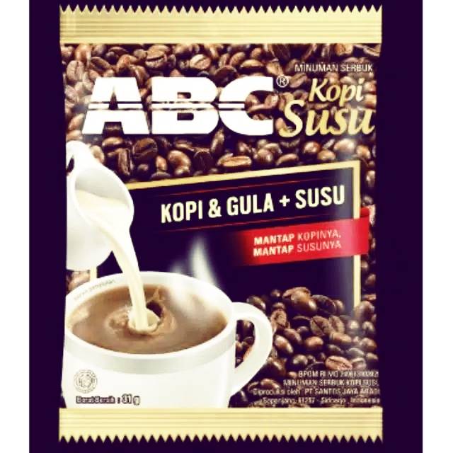 

Abc kopi susu,kopi dan gula+susu 31gr isi 10 Saset