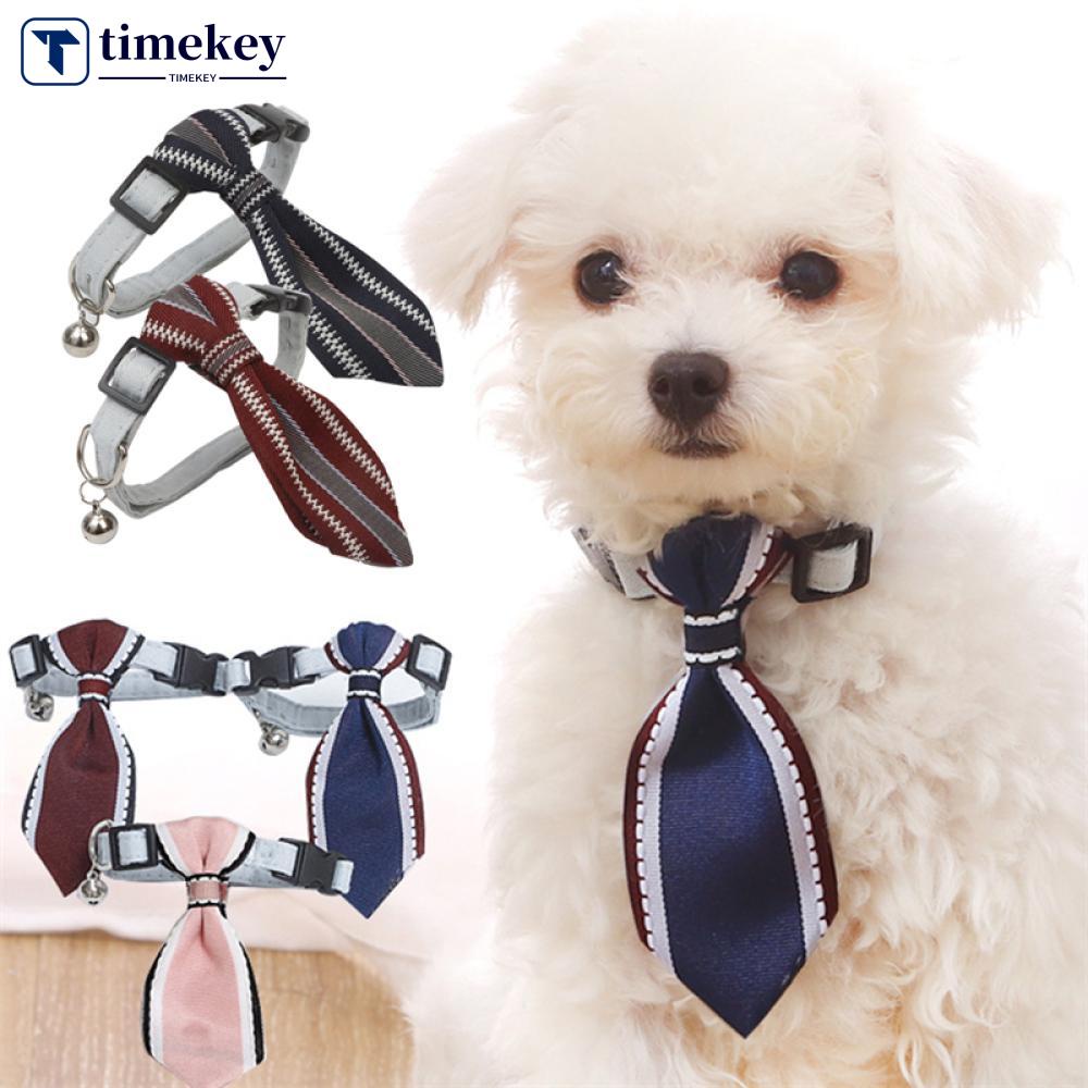 Timekey Kalung Collar Anjing Peliharaan Bentuk Dasi Kupukupu Bahan Kain Oxford Dengan Lonceng L8W8