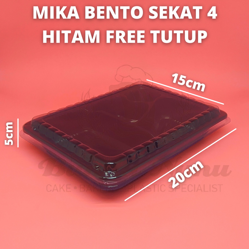 Mika Bento Sekat 4 / Mika Plastik Bento - Hitam Eceran