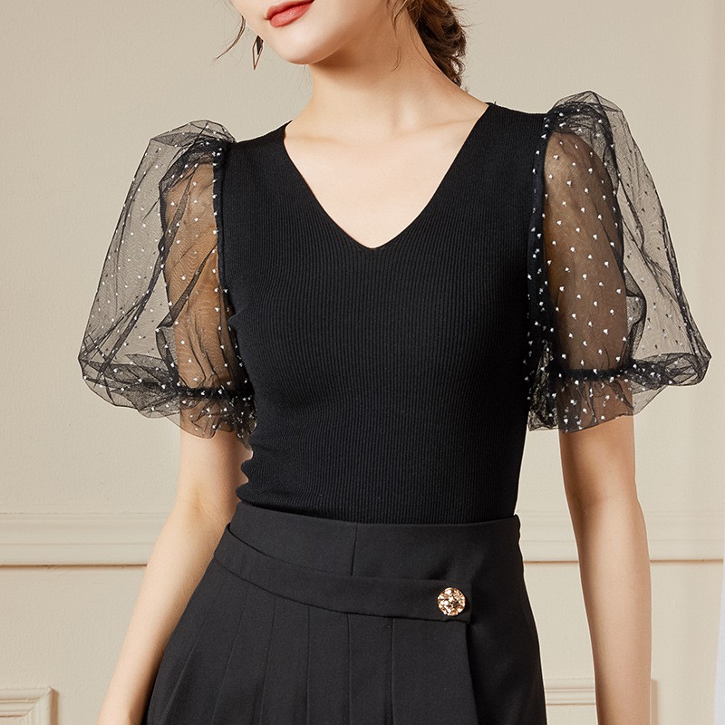 Atasan Wanita- Blouse Korea Polkadot Lengan Pendek