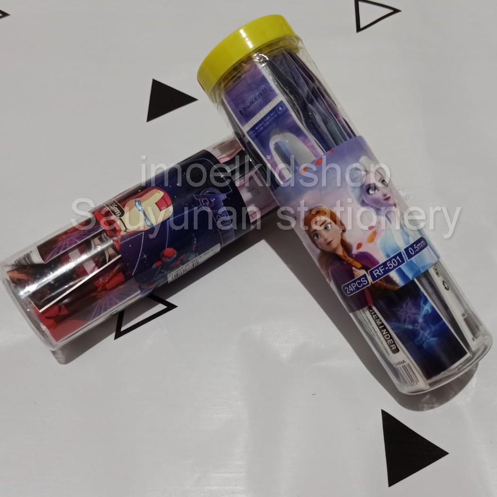 

Isi ulang Refill Gel Pen 0.5mm RF-501/504 karakter Frozen, avenger, (harga satuan, 1 pack: 24pcs)