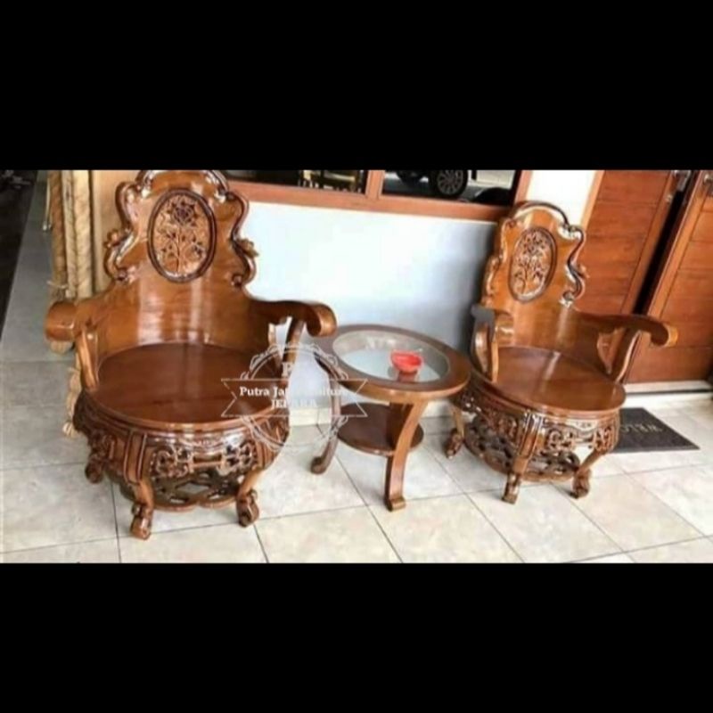 Kursi teras kayu jati ukir Jepara - Meja kursi depan rumah