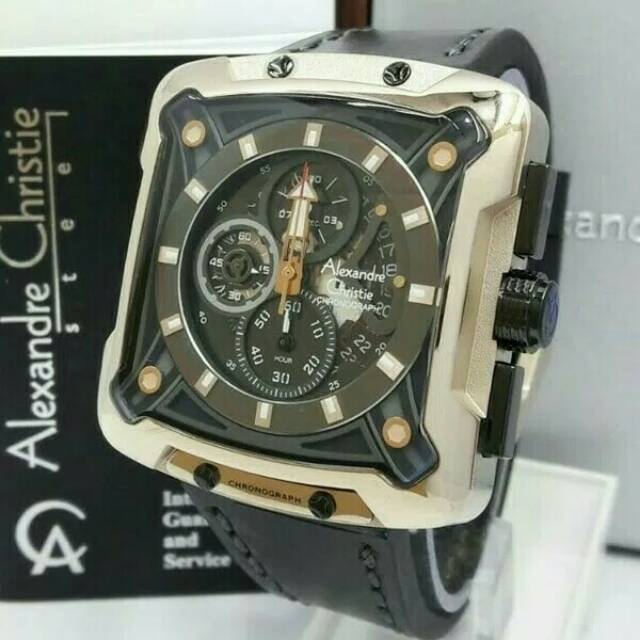 JAM TANGAN PRIA ALEXANDRE CHRISTIE AC 3030 ROSEGOLD BLACK LEATHER BLACK