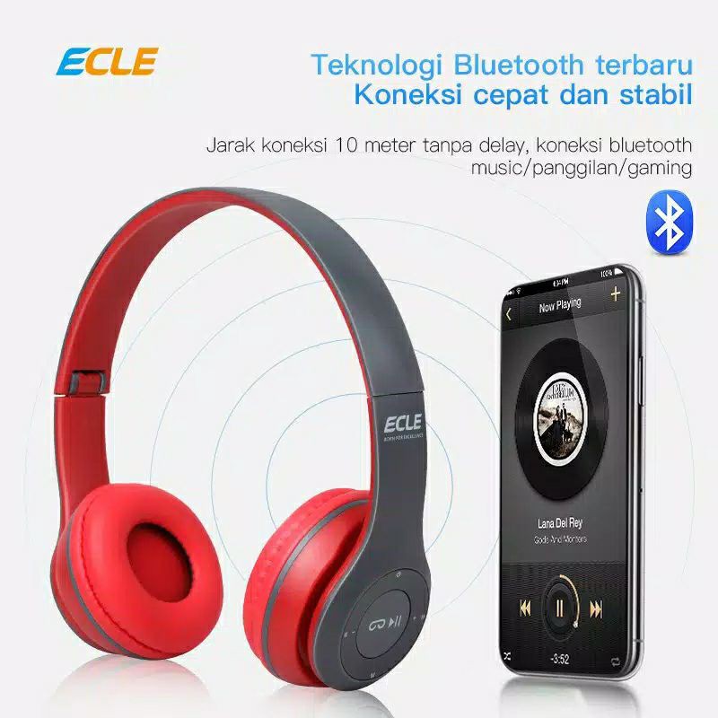 Ecle Headphone 2in1 Bluetooth Overhead Travel Foldable Original
