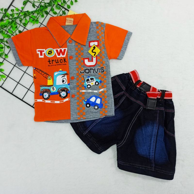 [Ss-4021] Pakaian Anak Laki laki 0-6bulan, Setelan Celana Anak Bahan Jeans, Baju Anak Laki laki