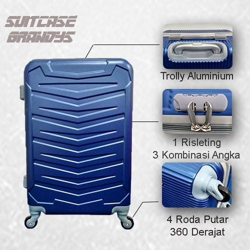 Koper travel murah roda 4 ukuran 24"inch Grandys ABS Hardcase, Koper fiber