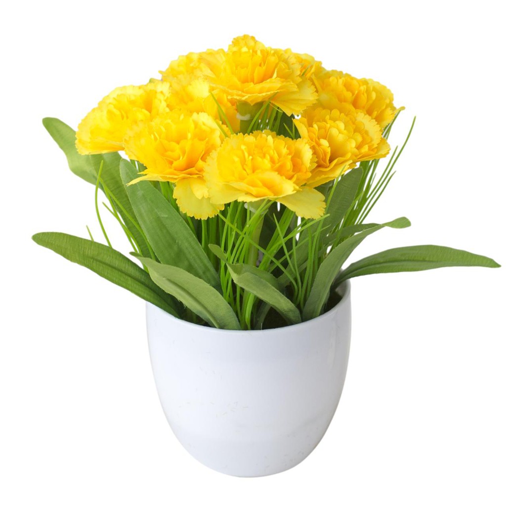 AM815 Bunga Plastik / Pajangan Bunga Artificial / Vas Bulat-Kuning