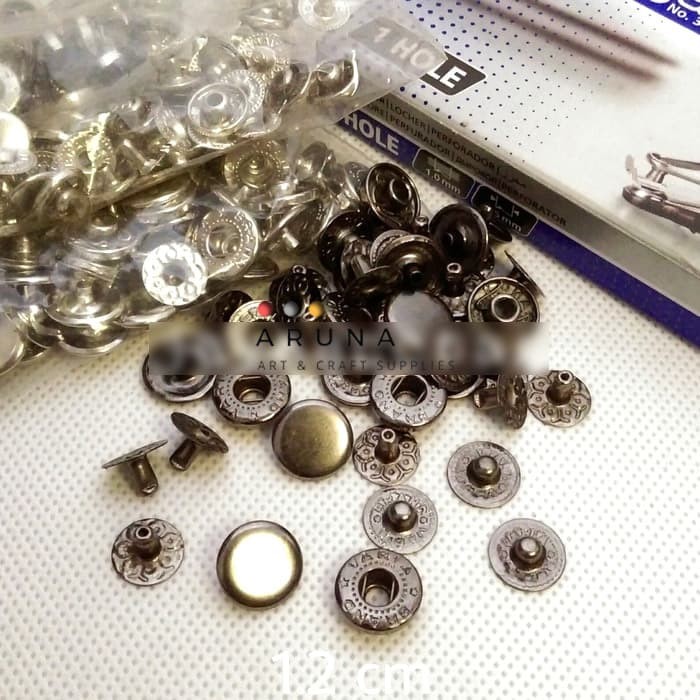 Kancing  Cetet besi 12 mm Warna Black Nikel 12 Set Untuk Jeans, Celana, Jaket, Denim, Tas, Dompet
