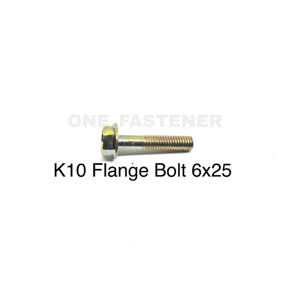 100 Pcs K10 Baut Flange Bolt M6x25 Kuning 1.0 Topi Kunci 10 2.5cm FBK