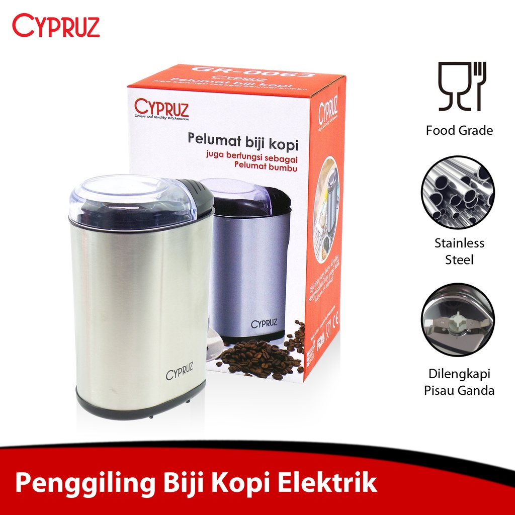 CYPRUZ Penggiling Biji Kopi Elektrik Stainless Steel Electric Coffee Grinder Compact CYP-GR-0063