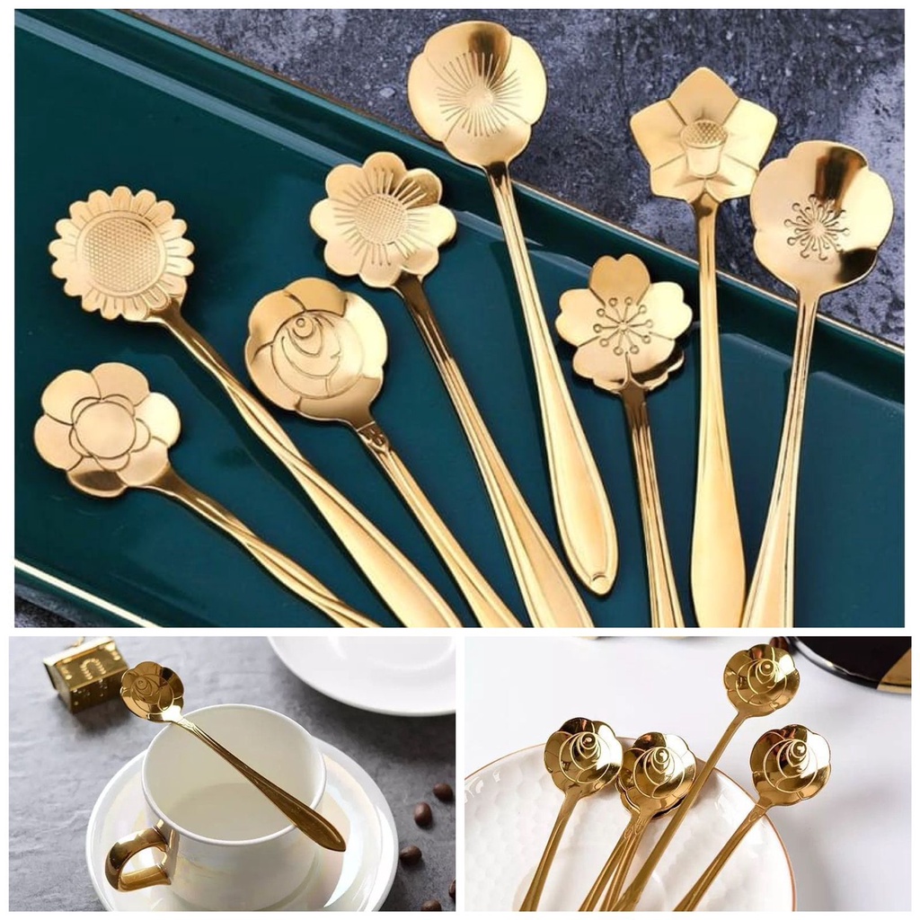 SENDOK ESTETIK Teh Kopi Set Tea Spoon Mewah Berkelas / Sendok Bunga/ SENDOK TEH KOPI TEA SPOON COFFEE SPOON MEWAH ELEGANT SENDOK TEH GOLD Sendok Teh Kopi /Set Tea Spoon Mewah Berkelas