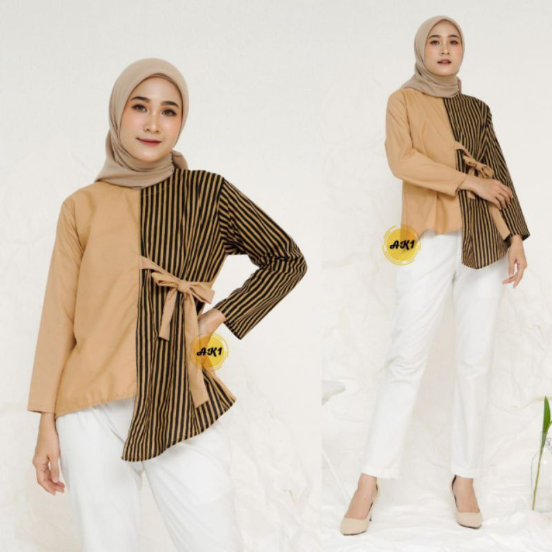 tey-17 Batik wanita ASJ SA HRB026 Kenongo Kemeja Tosca Pendek-Coksu lerek