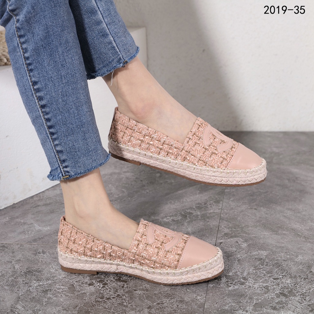 CH Tweed Espadrilles Leather CC Cap Toe Shoes Flats 2019-35