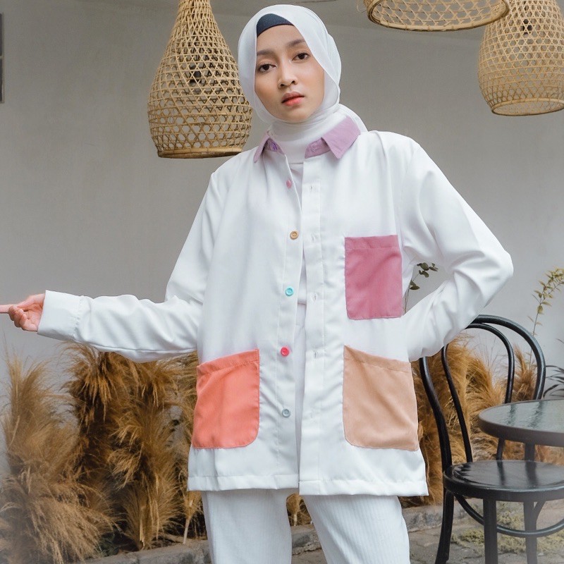 (LAST STOK) ORSA BLOCK COLOR PATTERN SHIRT | KEMEJA WANITA | PATTERN SHIRT-3Color