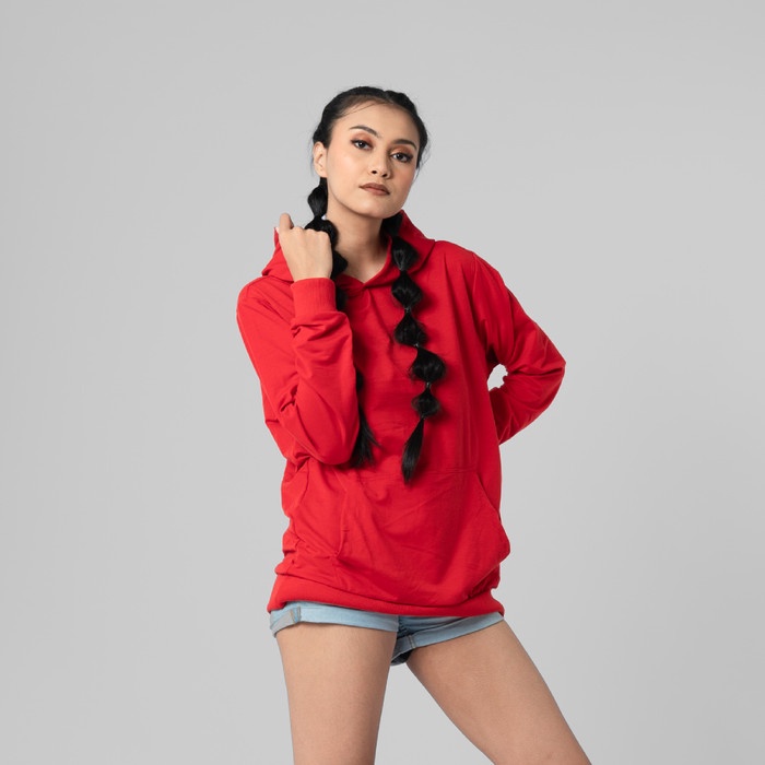 JAKET WANITA LEMONE Truterry Spandek Hoodie Kypta Polos Wanita Pria Unisex Part 2 - Merah, S JUMBO O
