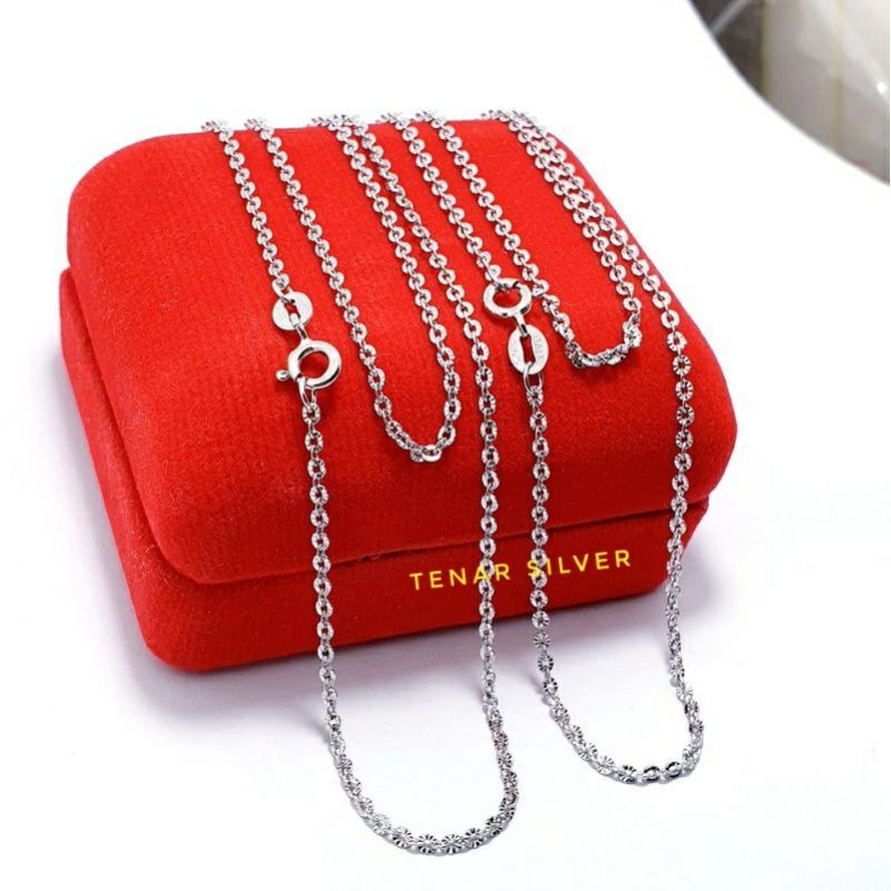 Kalung Rantai Nori Ukir Silver 925 Lapis Emas Putih - Kalung Perak Asli 925