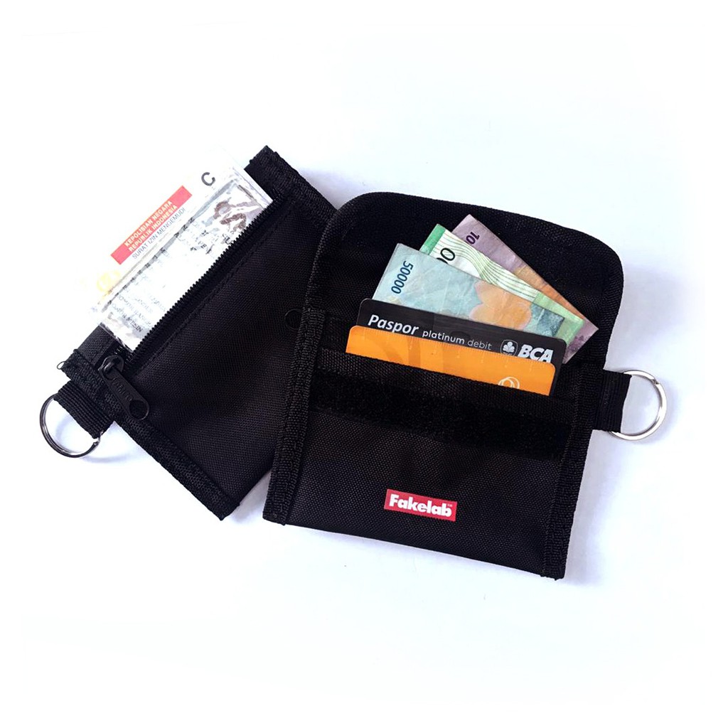 Fakelab Hanging Card Wallet Black Velcro dan Resleting 