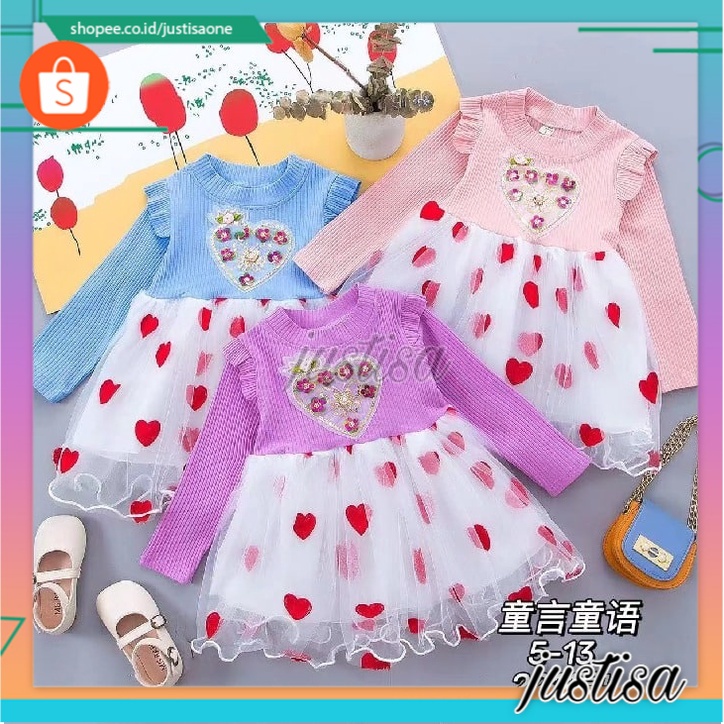 Promo !! Dress anak perempuan import / Dress flower love red Ukuran 4 Bulan - 2 Tahun / Dress anak lucu