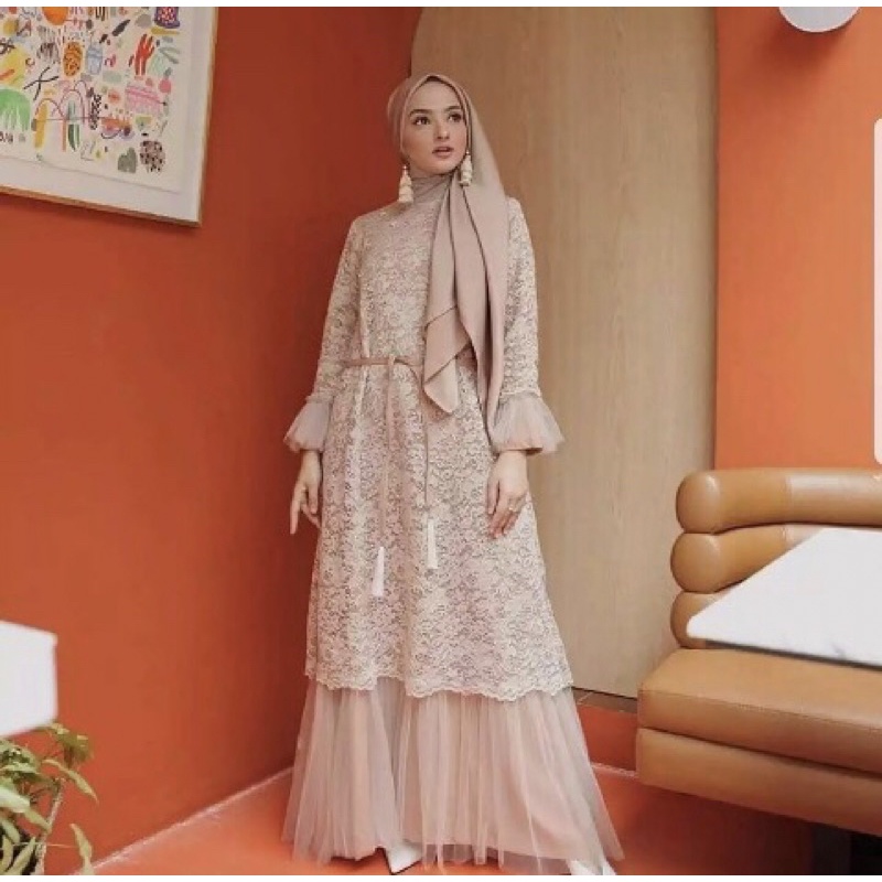 Dress wanita fashion muslim kondangan / gamis brukat wanita / gamis wanita brukat / dress brukat wan