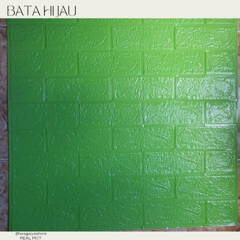 WALLPAPER DINDING 3D FOAM MOTIF BATU BATA 70x77 CM DEKORASI DINDING-Bata hijau