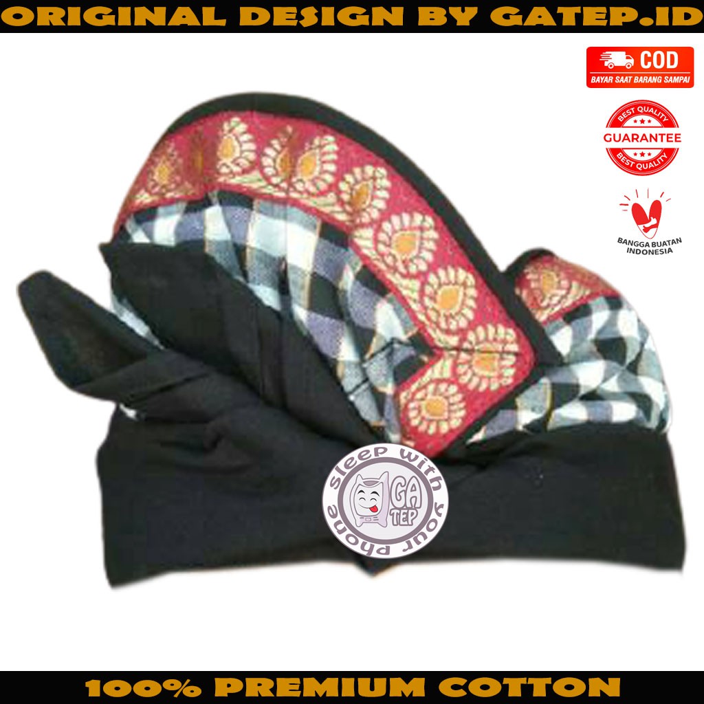 Udeng Bali Hitam Polos Tepi Bunga Poleng Setengah Jadi / Ikat Kepala Bali / Topi Bali / Blangkon