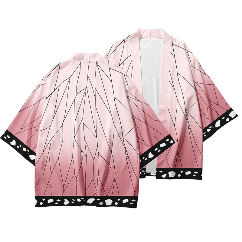New HOT Demon Slayer Pink Women Men Kimono Pasangan Loose Oversize Harajuku Kimono Haori Obi Cardigan Beach Yukata Japanese Streetwear Kimonos-pink
