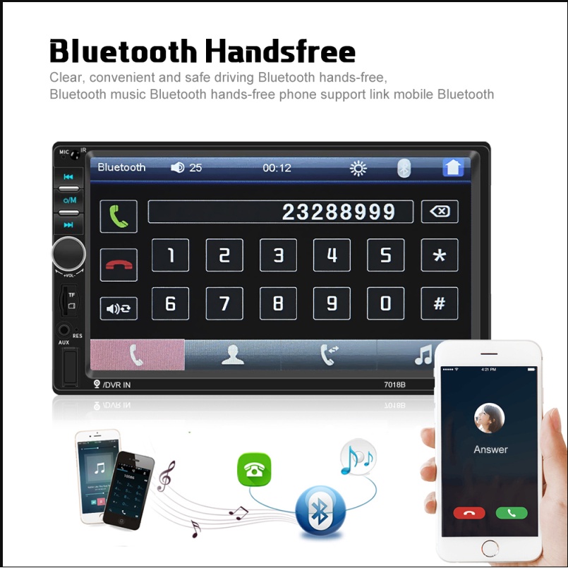 7018B Head Unit Double Din 7 Inch Bluetooth Audio Car MP3 MP5 Player In Touch Screen Radio