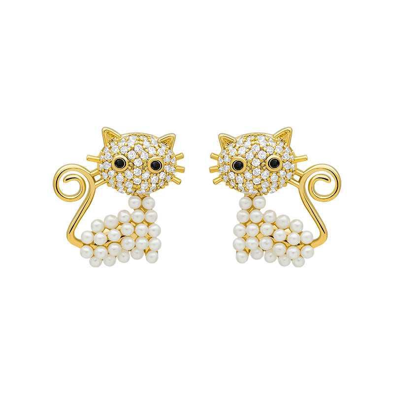 Kucing mutiara anting Sterling anting-anting Perak Needle Baru Fashion anting-anting wanita Korea an