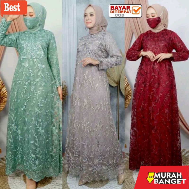Dress wanita model terbaru- Gamis Pesta / Gamis Maxi Brokat / Gamis Tile / Gamis Jumbo / Maxi Dress / Baju Muslim Arimbi Seragam