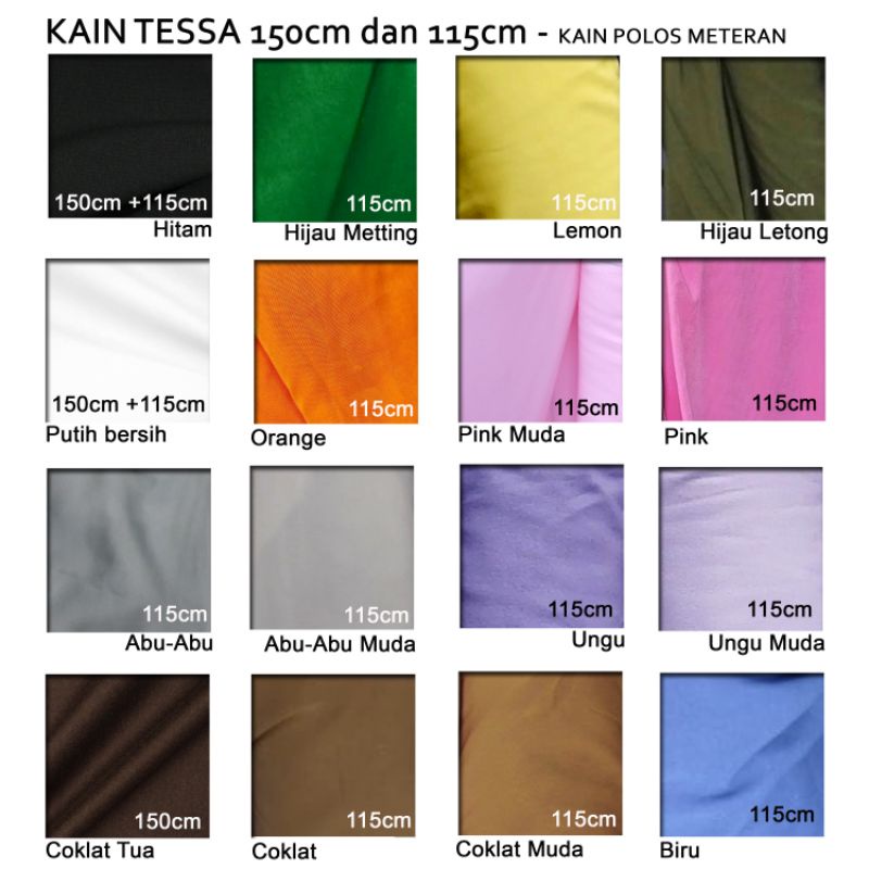 50cm Kain Tessa Warna-Warni Lbr 115cm Kain Polos Meteran Tesa Tebal