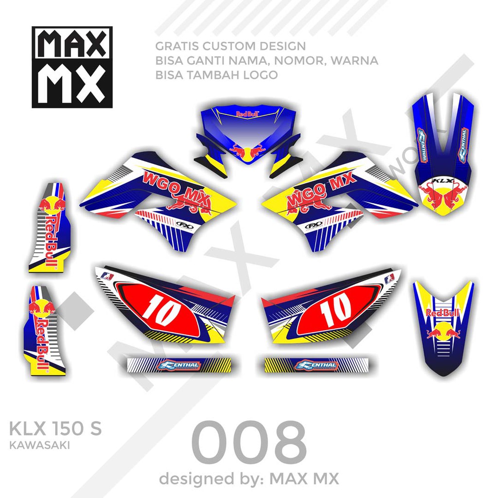 MX-01008 decal klx 150 biru merah redbull