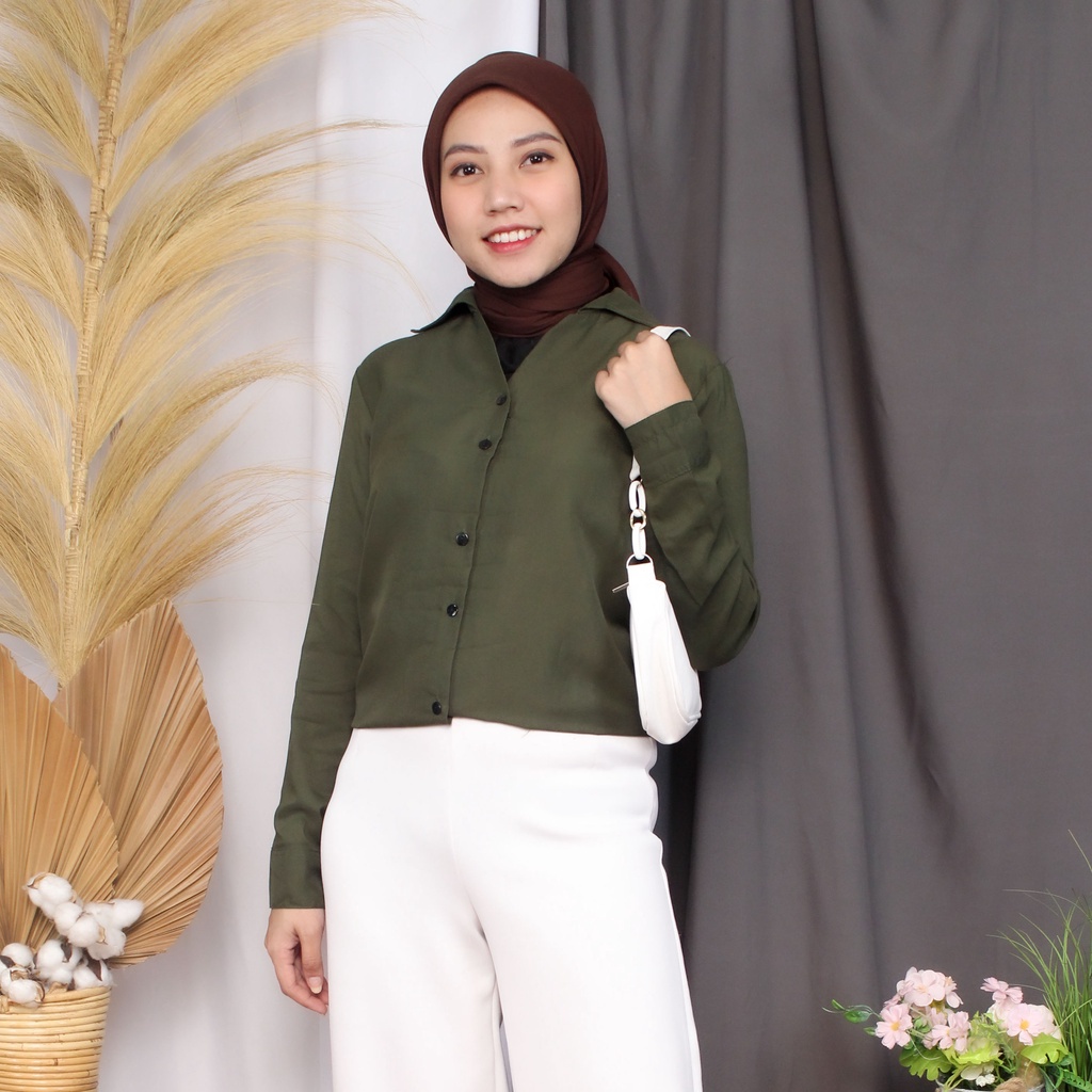 Kemeja Wanita V Neck polos / Kemeja Kerja / Kemeja Casual Wanita