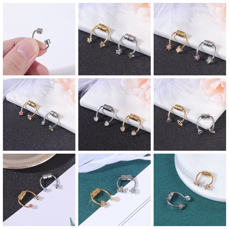 1pc Anting Tindik Hidung / Tulang Rawan Telinga 16G Desain Tapal Kuda / Lebah Bahan Stainless Steel