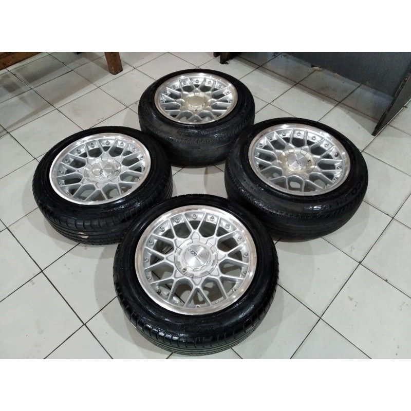 VELG SEKEN BEKAS MOBIL RING 15 LUBANG 8 PCD 4X100 DAN 4X114.3 MODEL HSR FORMULA + BAN SEKEN