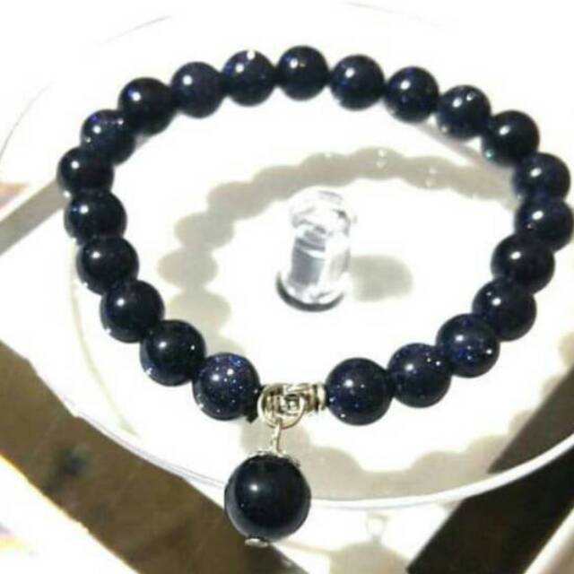 Gelang Batu Pasir Emas Biru Berliontin 8 mm