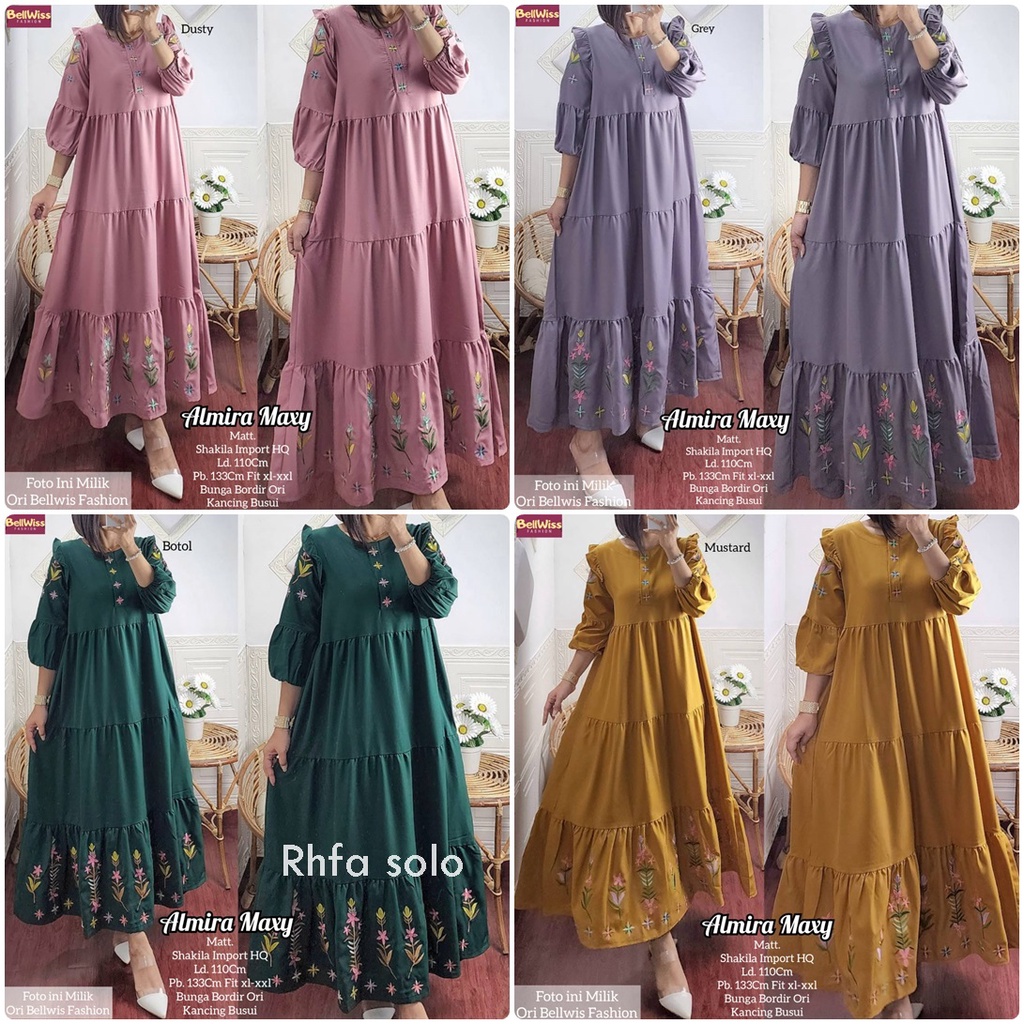 ALMIRA DRESS MAXY / 13.7 / BAHAN SHAKILA PREMIUM / LD 110 CM / PB 133 CM / ALLSIZE BUSUI JUMBO / BELLWIS