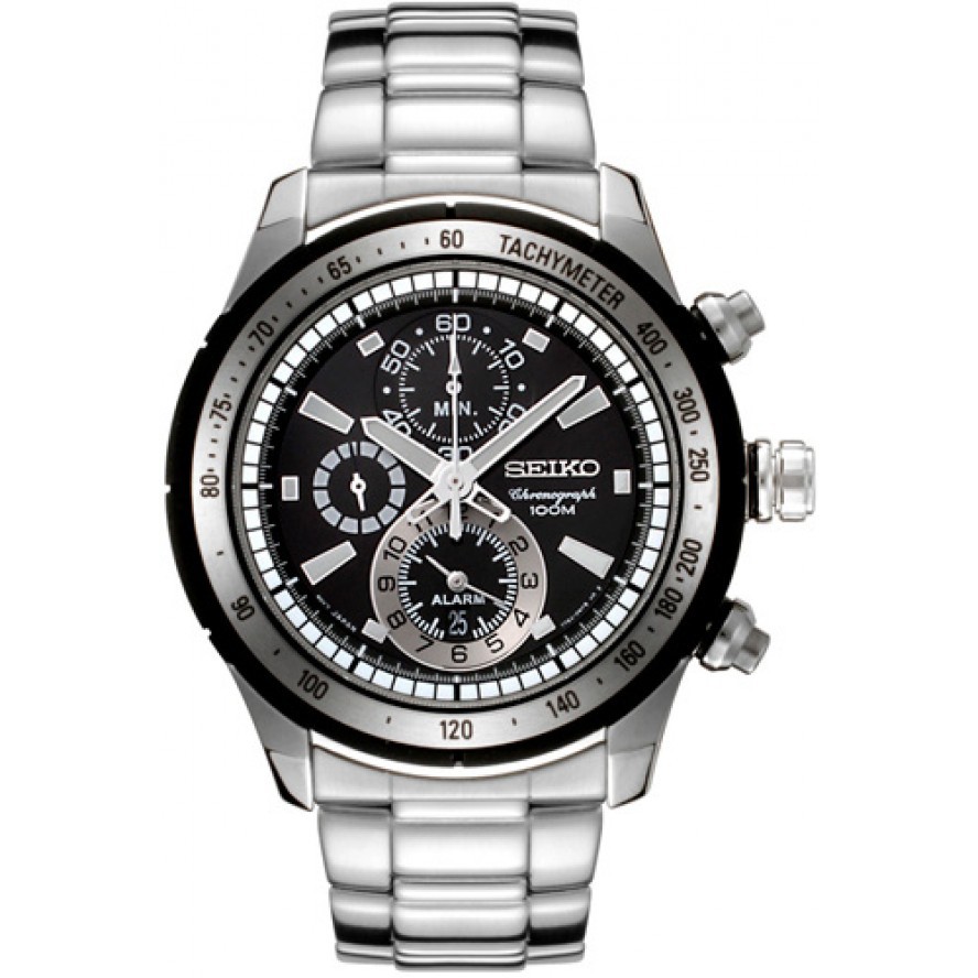 Seiko Chronograph Jam Tangan Pria - Silver Hitam - Stainless Steel - SNAC87 SNAC87P1