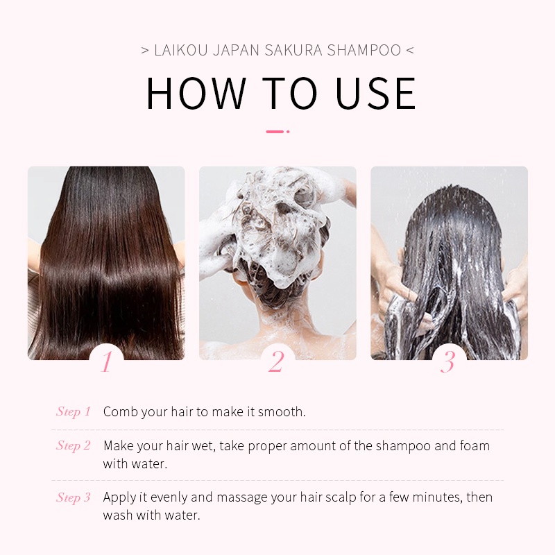 LAIKOU Japan Sakura Shampoo Membersihkan Mengontrol Minyak Memperbaiki Rambut Rusak 100ml